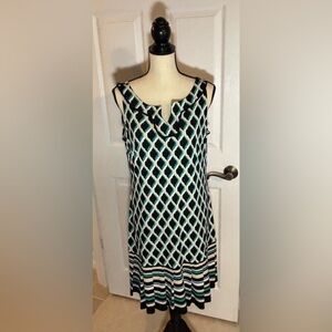 White House Black Market NWT Shift Dress Moroccan Style Print Black Green Sz L